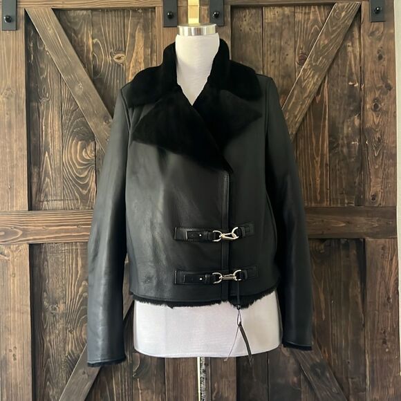 NWT Massimo Dutti | Leather mouton jacket with furskin detail - Picture 4 of 14